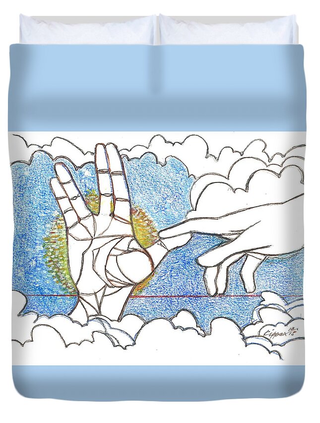 Genesis Duvet Cover featuring the drawing The Birth Of Adam by Kippax Williams