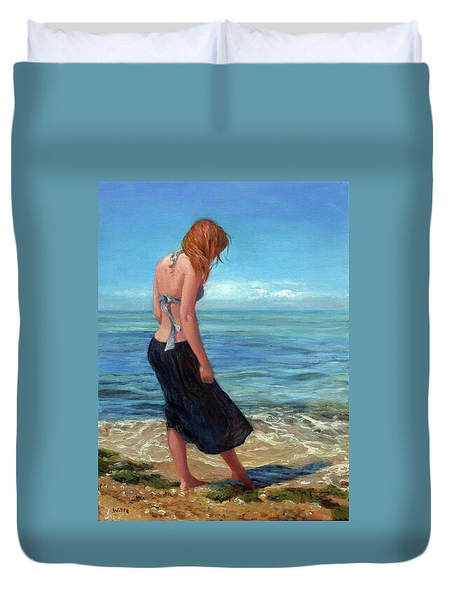 Young Woman In Surf Duvet Cover featuring the painting The Black Skirt by Marie Witte