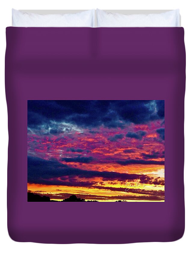 Sky Duvet Cover featuring the photograph The Blessing Blaze Above by Shawn M Greener
