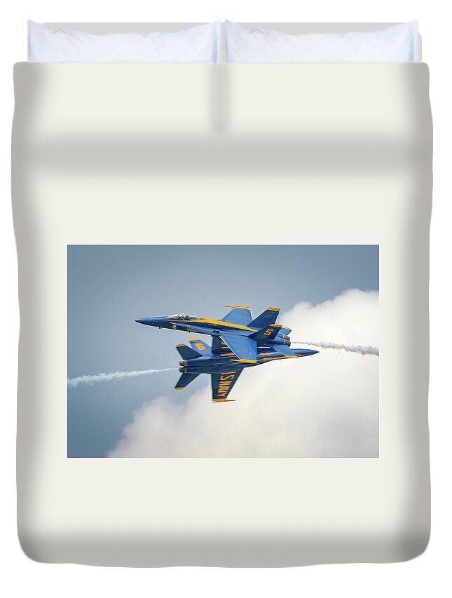 2017 New York Airshow Duvet Cover featuring the photograph The Blue Angels Close Pass by Brian Caldwell
