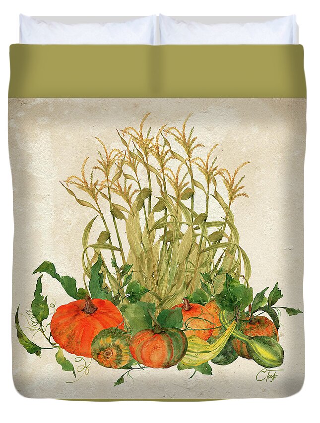 Pumpkins Duvet Cover featuring the mixed media The Bountiful Harvest by Colleen Taylor