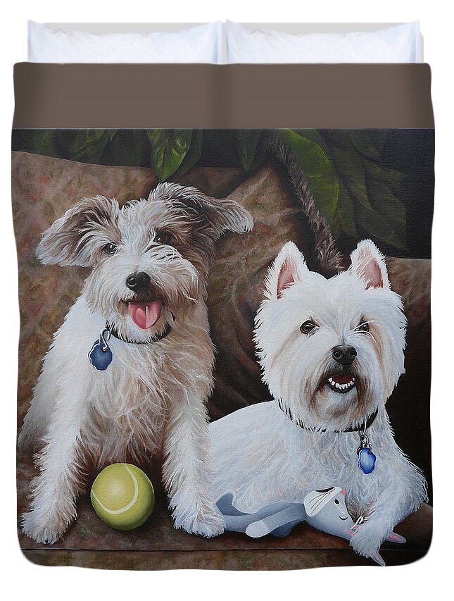 Dogs Duvet Cover featuring the painting The Boyz by Vic Ritchey