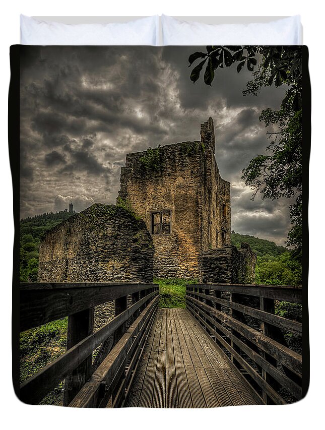Balduinstein Duvet Cover featuring the photograph The Bridge to Balduinstein castle by Hans Zimmer