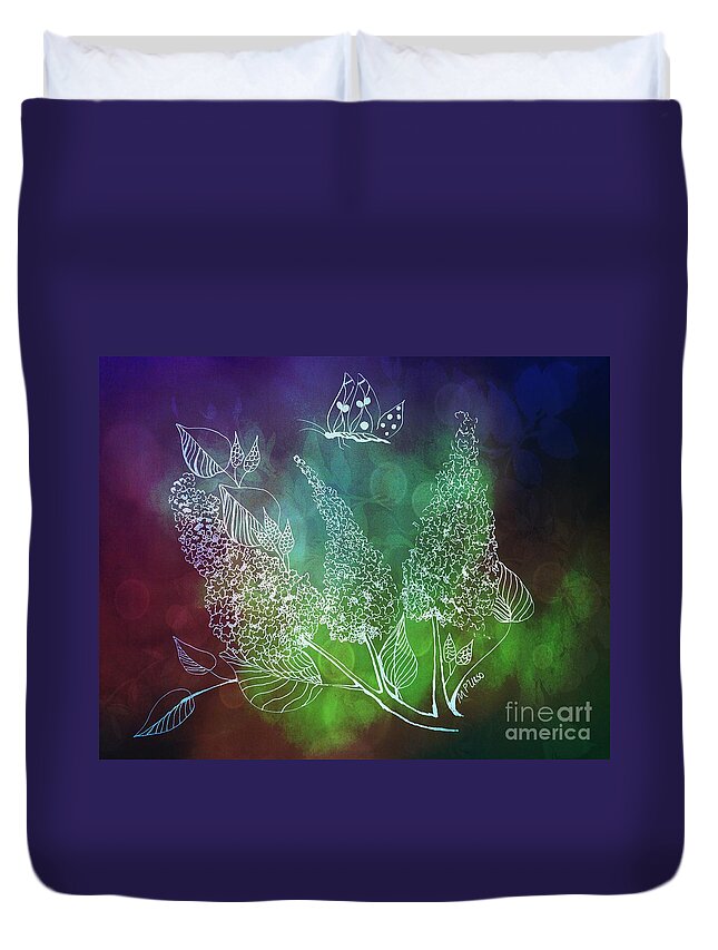 The Butterfly Bush Duvet Cover featuring the mixed media The Butterfly Bush by Maria Urso