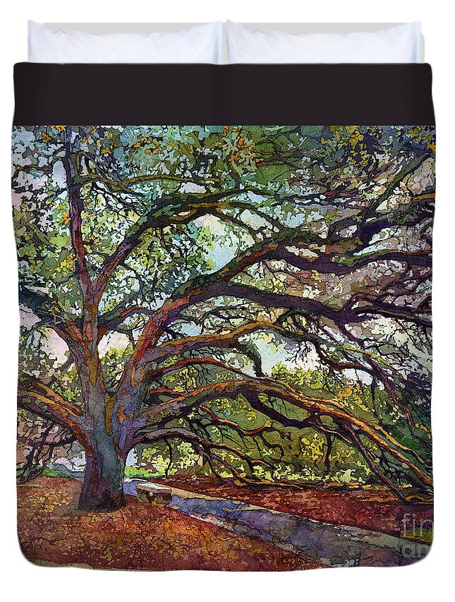 Oak Duvet Cover featuring the painting The Century Oak by Hailey E Herrera