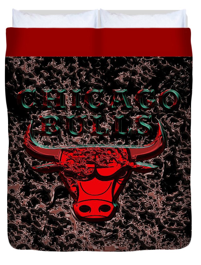 Chicago Bulls Duvet Cover featuring the mixed media The Chicago Bulls 3b by Brian Reaves
