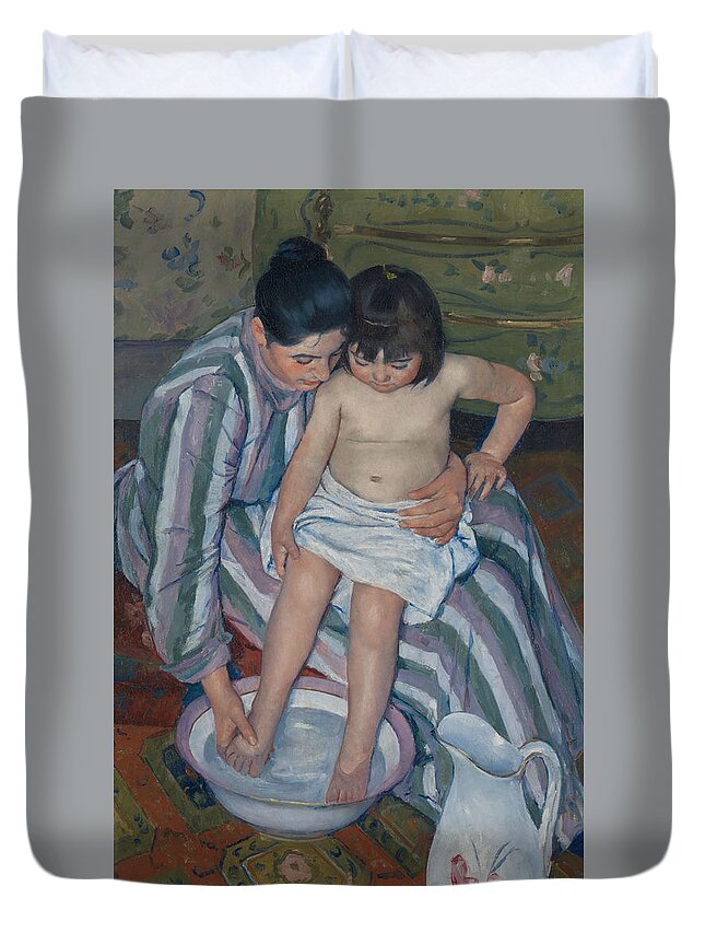 American Painters Duvet Cover featuring the painting The Child's Bath by Mary Cassatt