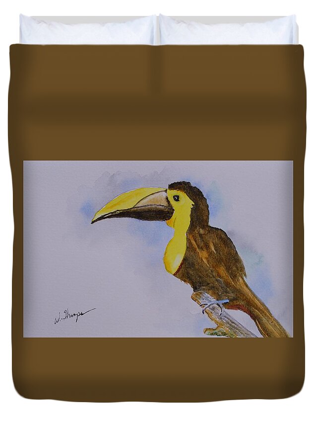 The Choco Toucan Duvet Cover featuring the painting The Choco Toucan by Warren Thompson