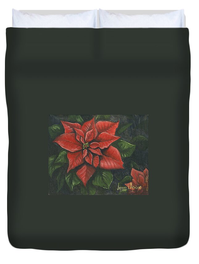 Flower Duvet Cover featuring the painting The Christmas Flower by Jeff Brimley