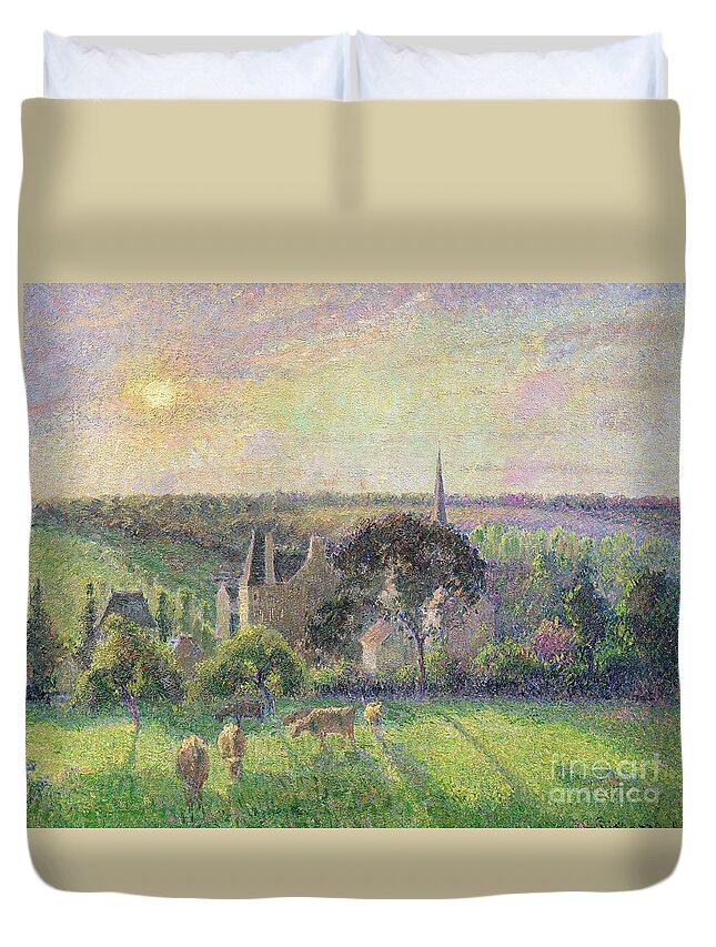 The Duvet Cover featuring the painting The Church and Farm of Eragny by Camille Pissarro