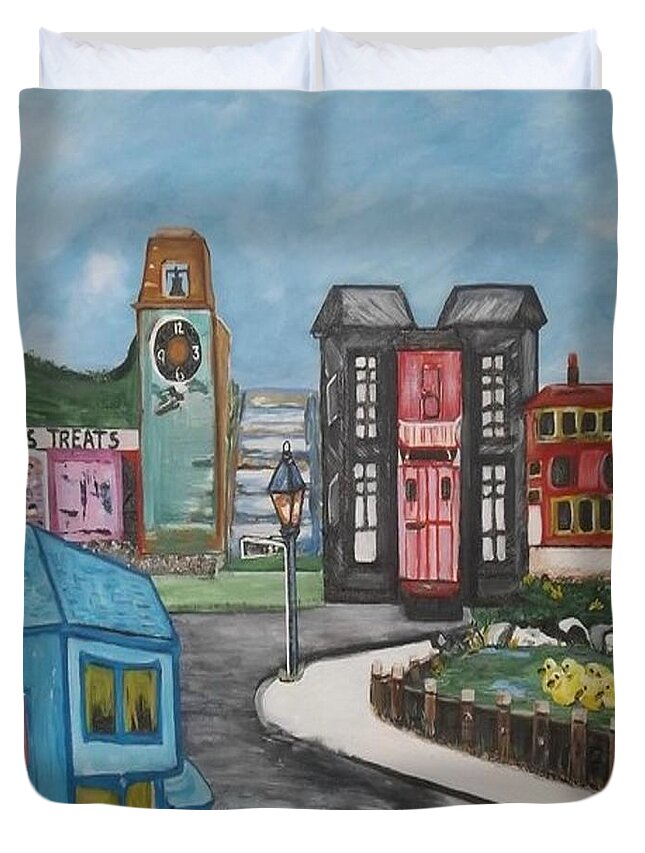 Acrylic Duvet Cover featuring the painting The Clock Tower by Denise Morgan