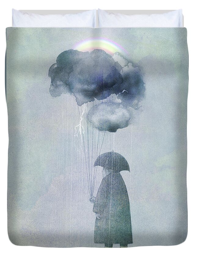 Clouds Duvet Cover featuring the painting The Cloud Seller by Eric Fan