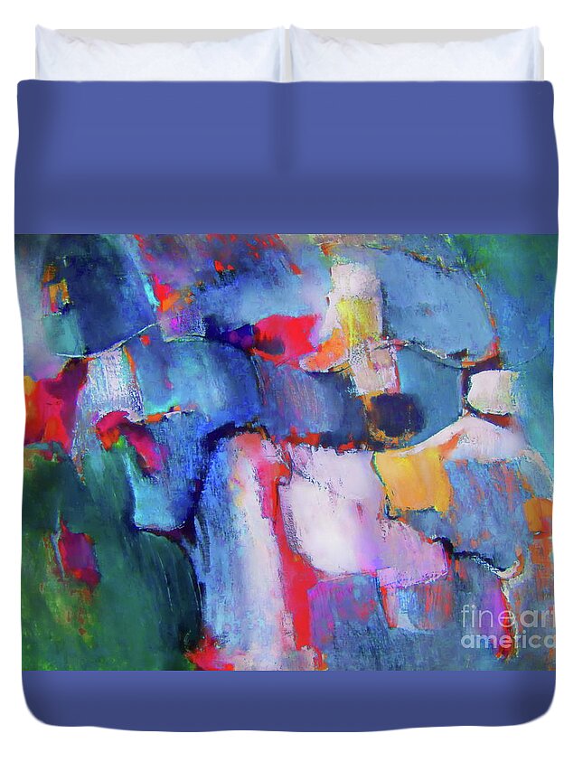 Is It Mixed Media When I Use An Actual Painting And Completely Rework It ? Heres A Wonderful Painting From My Fathers Works Completely Color Alterd Digitally . Duvet Cover featuring the painting The collaboration by Priscilla Batzell Expressionist Art Studio Gallery