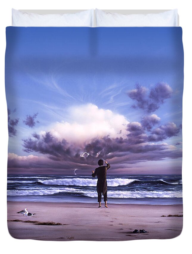 Music Duvet Cover featuring the painting The Conductor by Jerry LoFaro