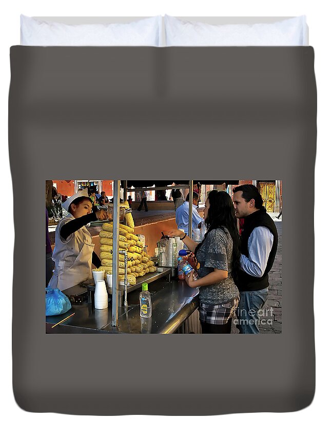 Selling Corn Duvet Cover featuring the photograph The Corn Vendor by Barry Weiss