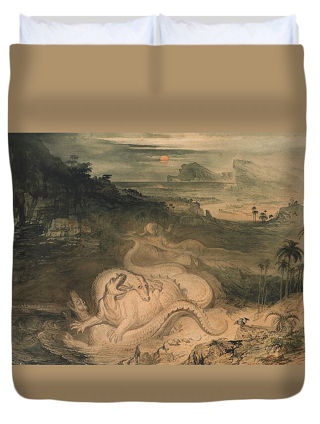 John Martin Duvet Cover featuring the painting The Country of the Iguanodon by John Martin