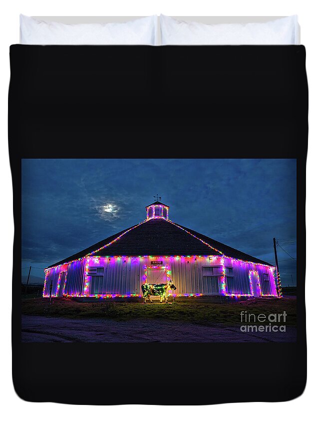Christmas Duvet Cover featuring the photograph The Cow Is Out Of The Christmas Barn by Mimi Ditchie