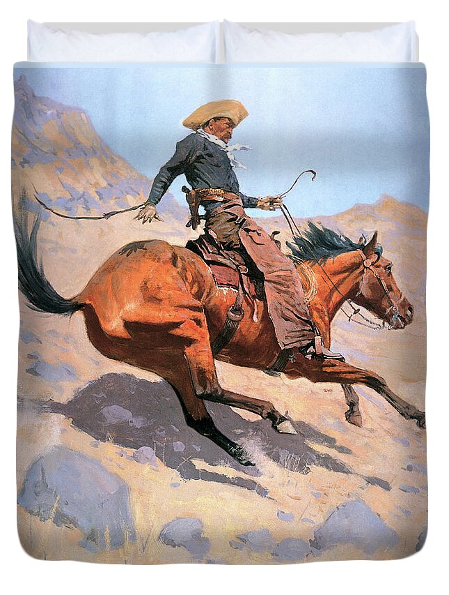 Cowboy Duvet Cover featuring the painting The Cowboy by Frederic Remington