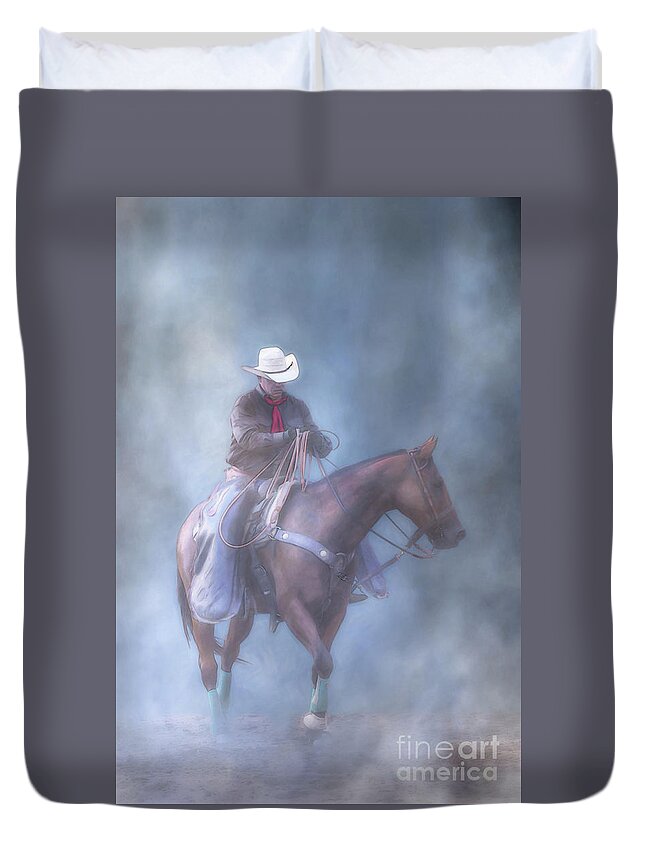 The Cowboy Way Vertical Duvet Cover featuring the digital art The Cowboy Way Vertical Ver Two by Randy Steele