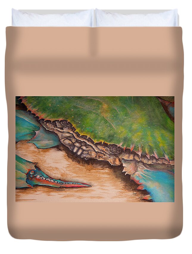 Crab Duvet Cover featuring the painting The Crab by Virginia Bond