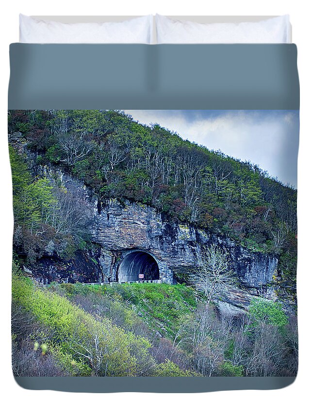 Tunnel Duvet Cover featuring the photograph The Craggy Pinnacle Tunnel on the Blue Ridge Parkway in North Ca by Alex Grichenko