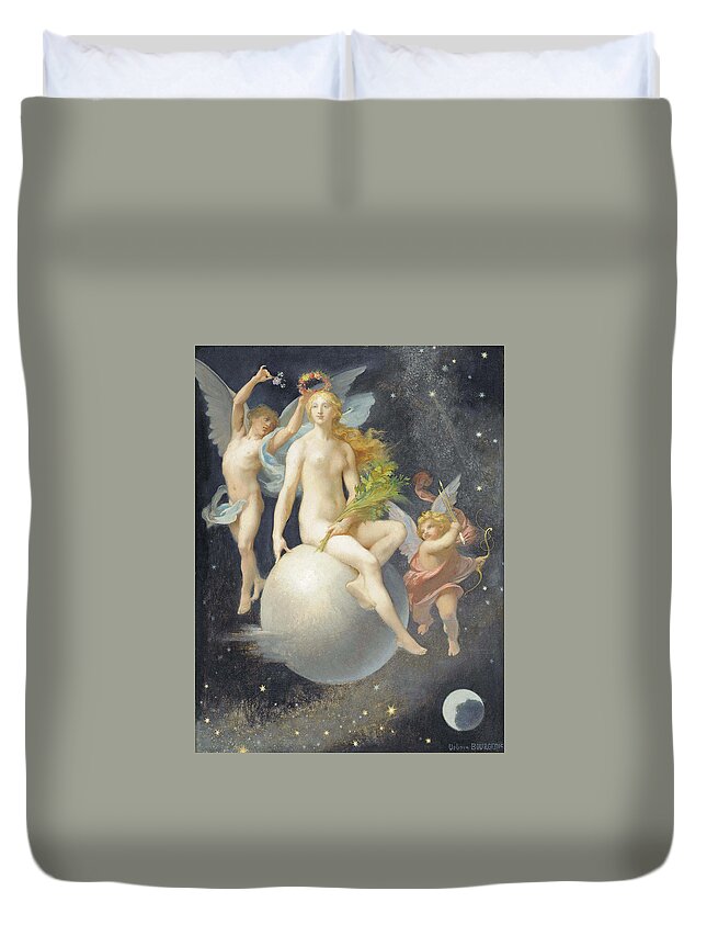 Urbain Bourgeois Duvet Cover featuring the painting The crowning of Venus by Urbain Bourgeois