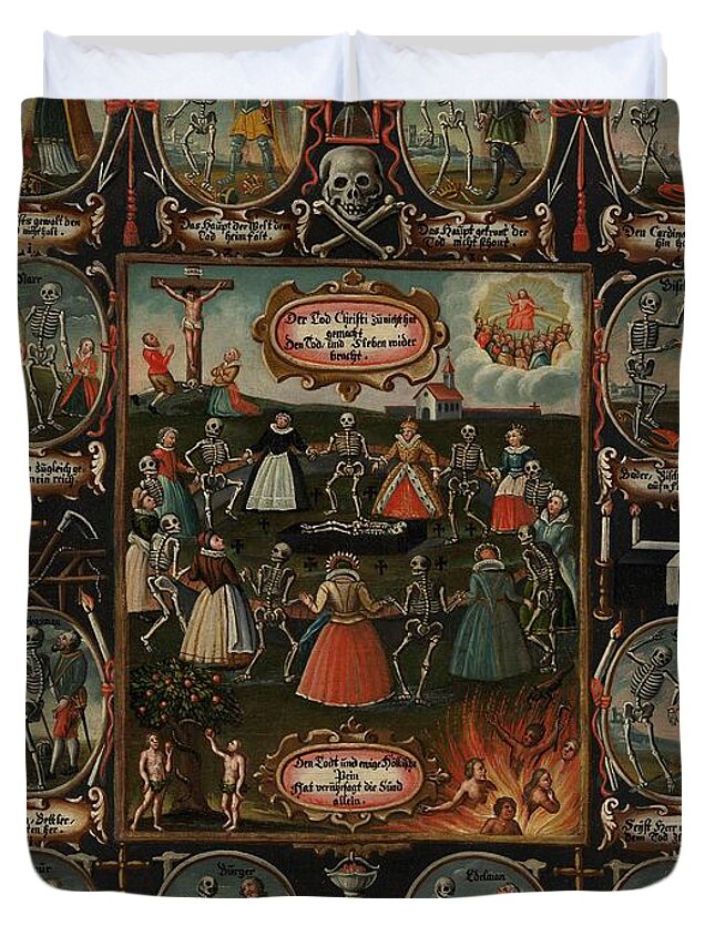 Tomb Duvet Cover featuring the painting The dance of death by Vincent Monozlay