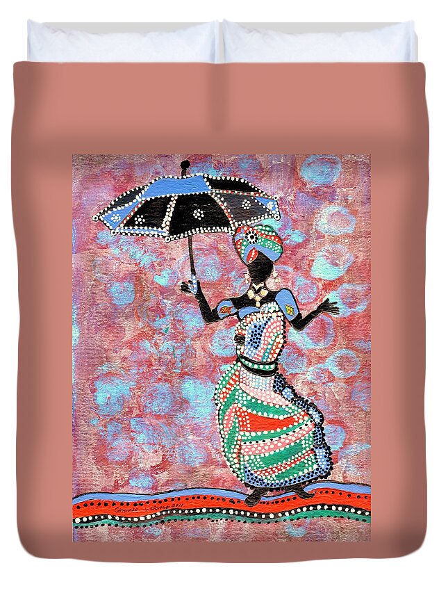 African Dancing Lady Duvet Cover featuring the painting The dancing lady by Connie Valasco