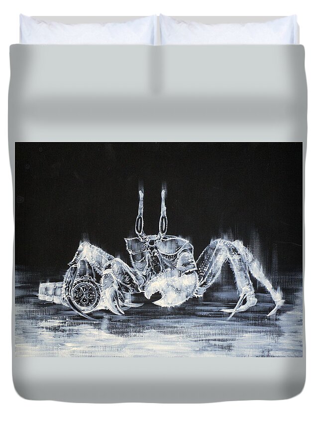 Watch Duvet Cover featuring the painting The Day The Crab Found The Lost Gold Watch by Fabrizio Cassetta