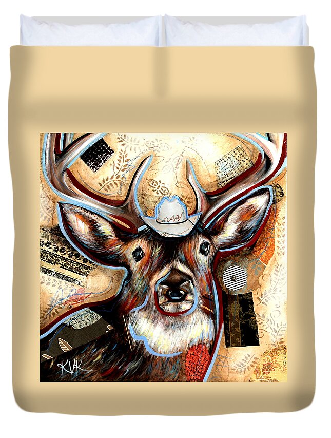 Country Critters Duvet Cover featuring the mixed media The Deer by Katia Von Kral