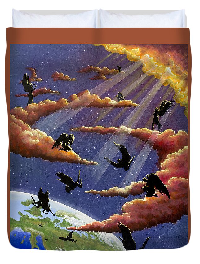 Angels Duvet Cover featuring the painting The Descendants by Jack Malloch