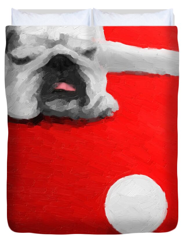 ‘the Dog Park’ Collection By Serge Averbukh Duvet Cover featuring the digital art The Dog Park - White English Bulldog over Red Canvas by Serge Averbukh