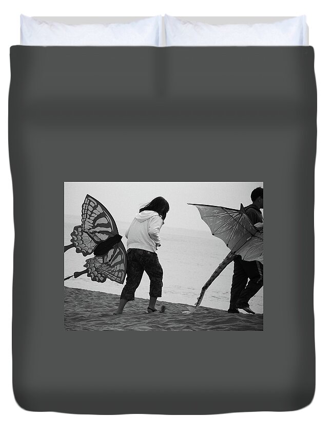 Kites Duvet Cover featuring the photograph The Dragon and The Butterfly by Julie Rauscher