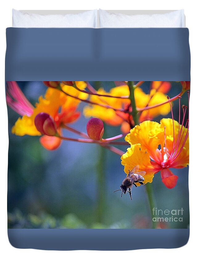 Bee Duvet Cover featuring the photograph The Drop Off by Kim Yarbrough