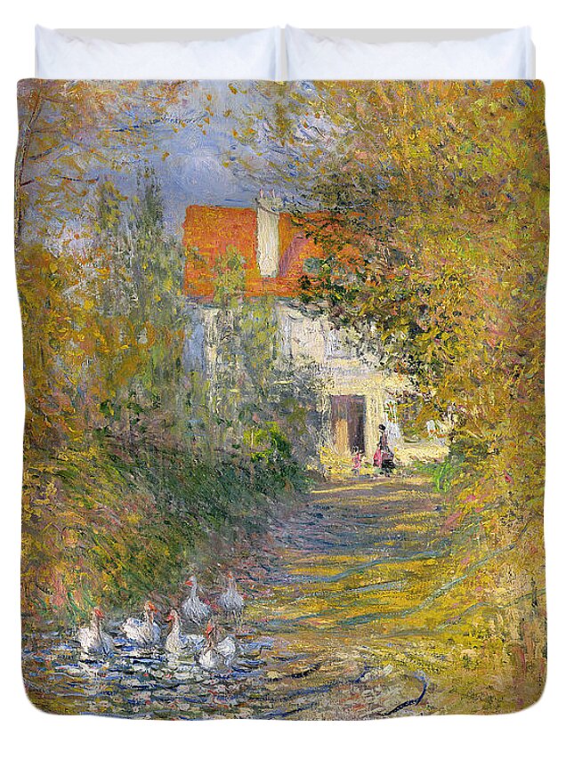 French Duvet Cover featuring the painting The Duck Pond by Claude Monet