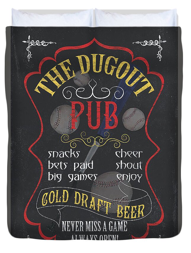 Beer Duvet Cover featuring the painting The Dugout Pub by Debbie DeWitt