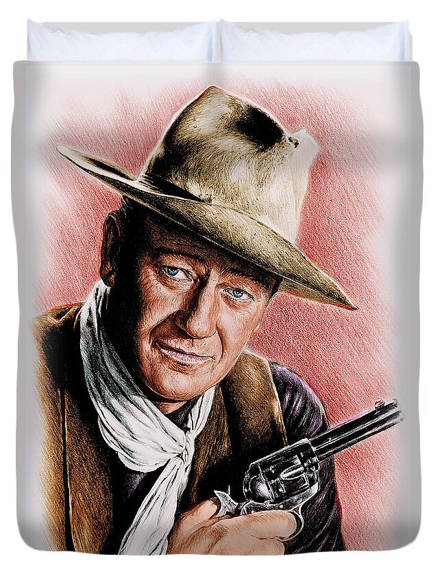 John Wayne Duvet Cover featuring the painting The Duke colour edit by Andrew Read
