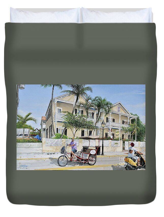 Townscape Duvet Cover featuring the painting The Duval House, Key West, Florida by Bob George