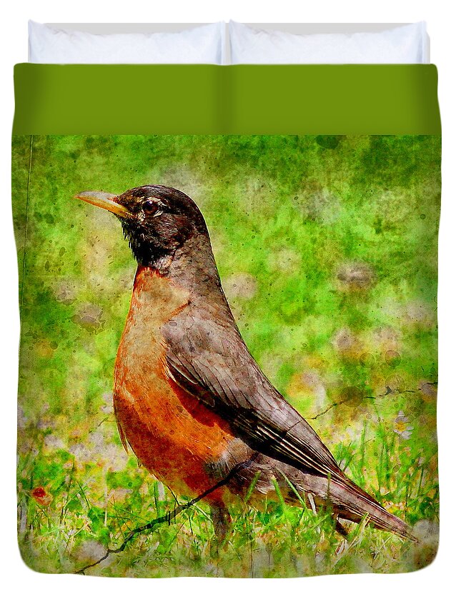 Texture Duvet Cover featuring the photograph The Early Bird . texture . square by Wingsdomain Art and Photography