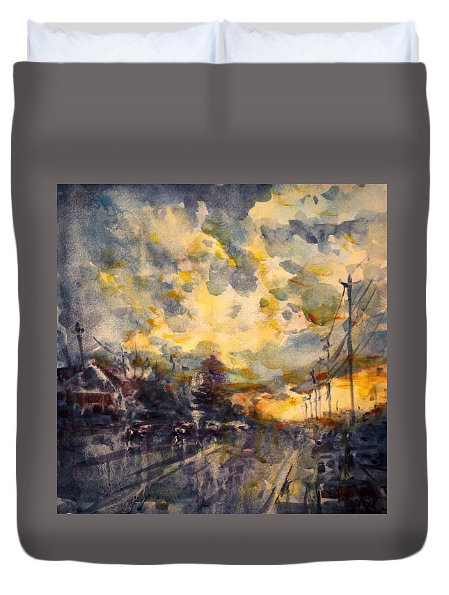 Sunset Duvet Cover featuring the painting The End of a Beautiful Day by Ylli Haruni