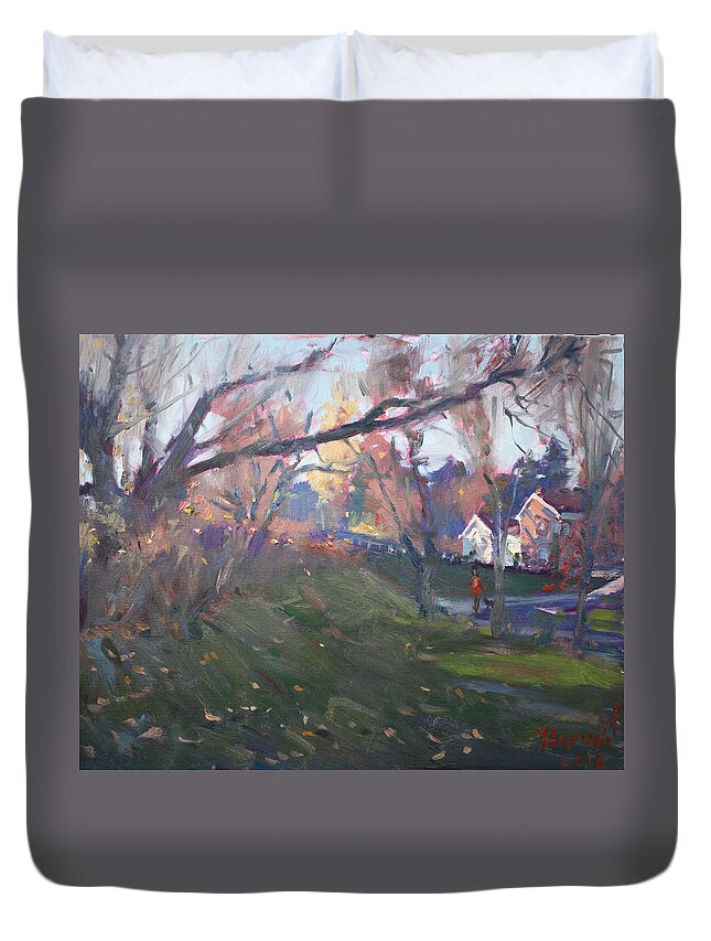 Autumn Day Duvet Cover featuring the painting The End of Autumn Day in Glen Williams ON by Ylli Haruni