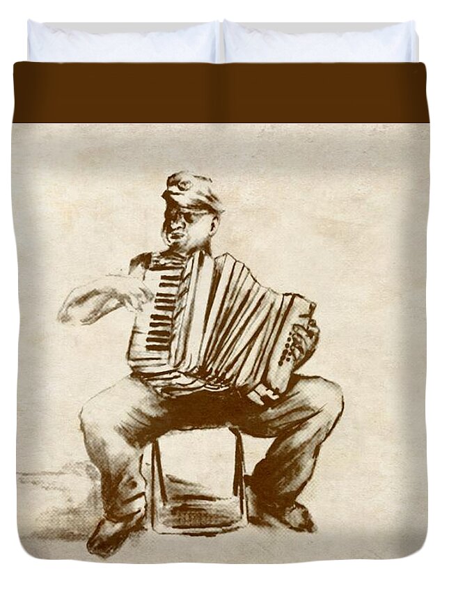 Accordion Duvet Cover featuring the digital art The Entertainer by Orange Finch Designs