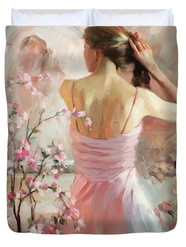 Woman Duvet Cover featuring the painting The Evening Ahead by Steve Henderson