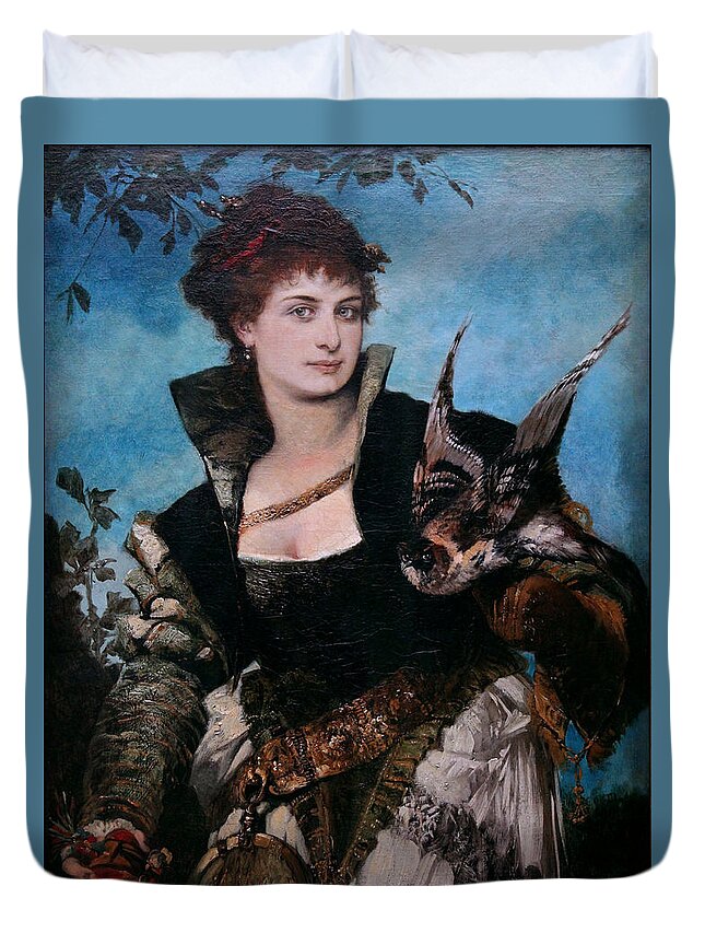 Hans Makart Duvet Cover featuring the painting The Falconer by Hans Makart