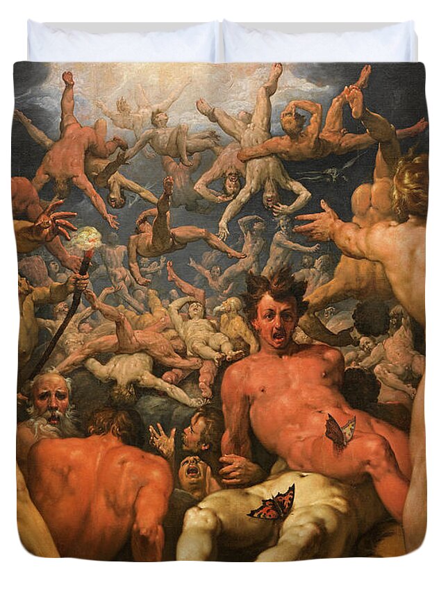 Cornelis Cornelisz.van Haarlem Duvet Cover featuring the painting The Fall of the Titans by Cornelis Cornelisz van Haarlem