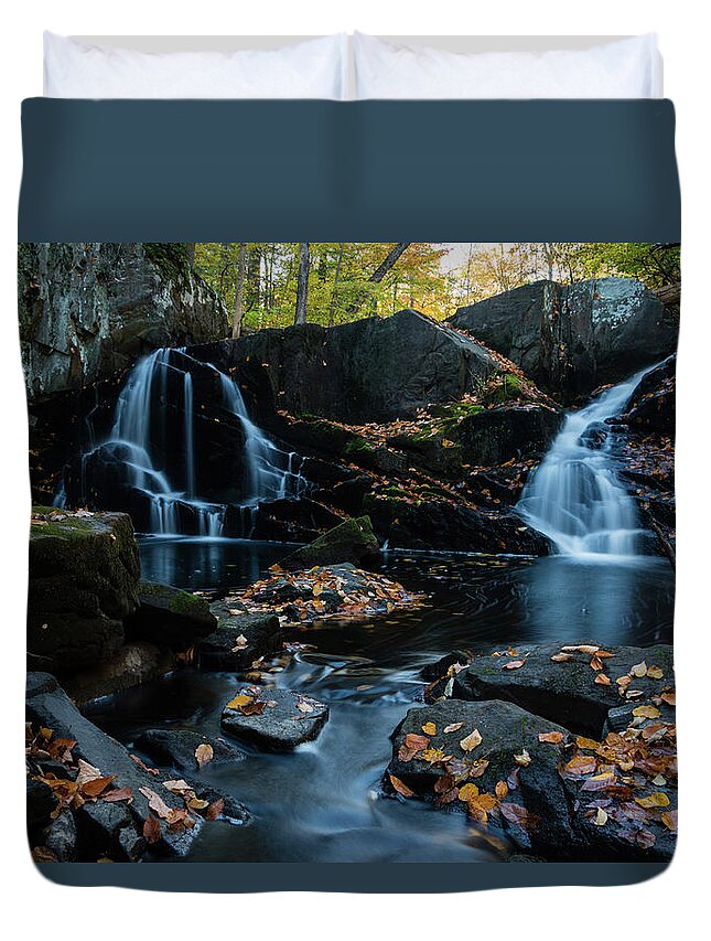 Waterfall Duvet Cover featuring the photograph The Falls of Black Creek in Autumn III by Jeff Severson