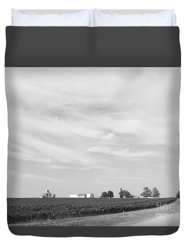 Black And White Duvet Cover featuring the photograph The Farm Around the Bend by Caryl J Bohn