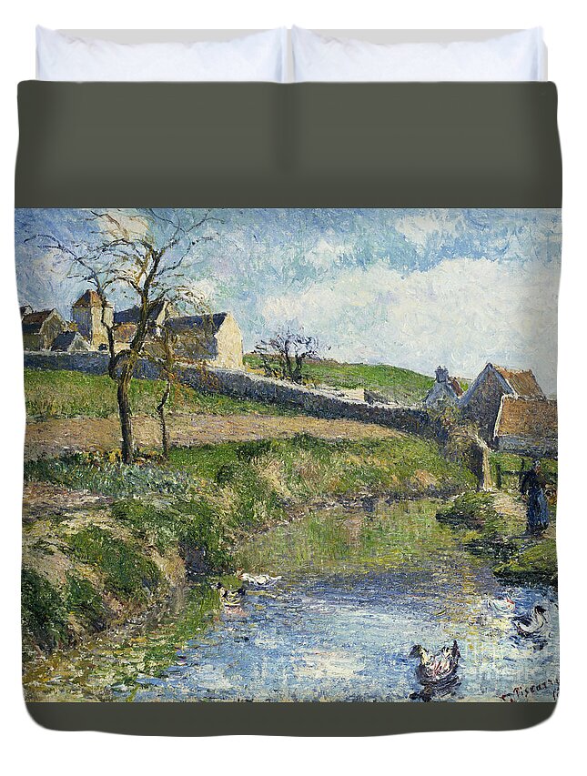 Camille Duvet Cover featuring the painting The Farm at Osny by Camille Pissarro