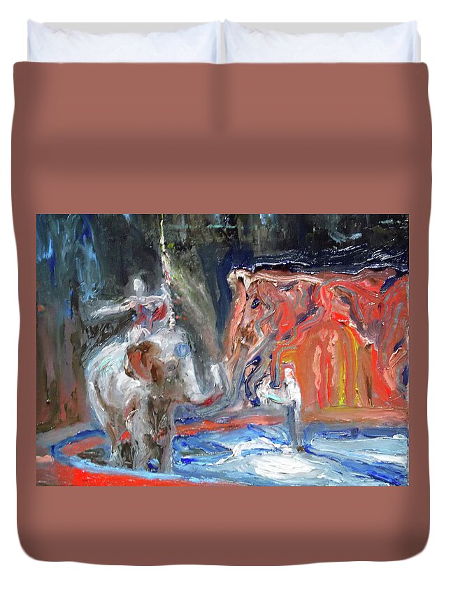 Elephant Duvet Cover featuring the painting The Final Curtain by Susan Esbensen