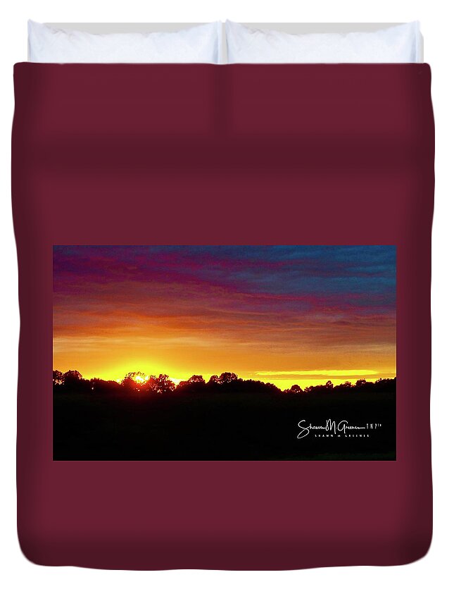 Sunset Duvet Cover featuring the photograph The Fire in the Sky at Sunset by Shawn M Greener